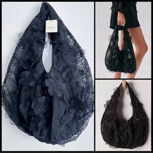 NWT Free People Aurora Floral Shoulder Bag in Black